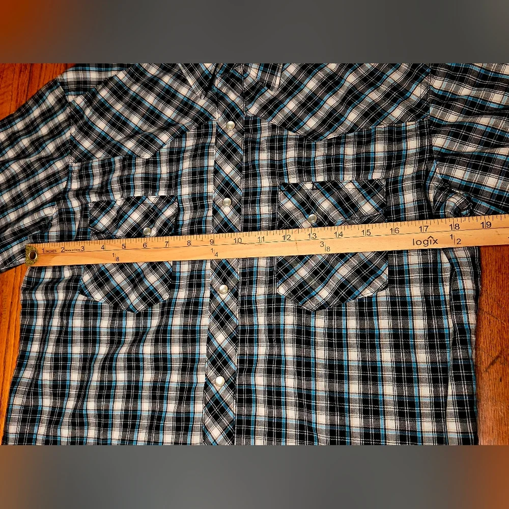 WRANGLER Wrancher Pearl Snap Shirt Mens Medium Short Sleeve Plaid Western B5 - Picture 5 of 6
